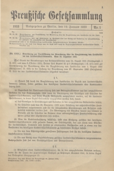 Preußische Gesetzsammlung. 1933, Nr. 1 (10 Januar)