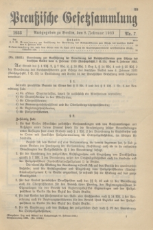 Preußische Gesetzsammlung. 1933, Nr. 7 (8 Februar)