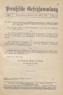 Preußische Gesetzsammlung. 1933, Nr. 12 (3 März)
