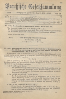 Preußische Gesetzsammlung. 1933, Nr. 14 (11 März)