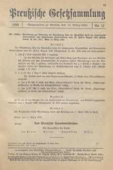 Preußische Gesetzsammlung. 1933, Nr. 15 (15 März)