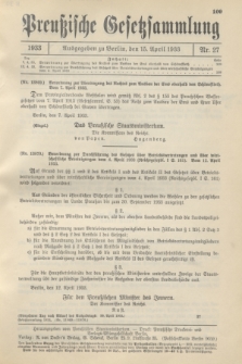 Preußische Gesetzsammlung. 1933, Nr. 27 (15 April)