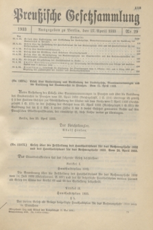 Preußische Gesetzsammlung. 1933, Nr. 29 (27 April)
