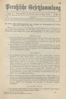 Preußische Gesetzsammlung. 1933, Nr. 38 (19 Juni)
