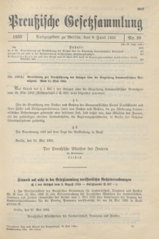 Preußische Gesetzsammlung. 1933, Nr. 39 (8 Juni)