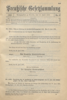 Preußische Gesetzsammlung. 1933, Nr. 47 (15 Juli)