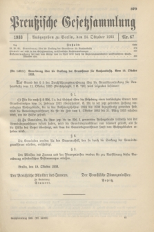 Preußische Gesetzsammlung. 1933, Nr. 67 (24 Oktober)