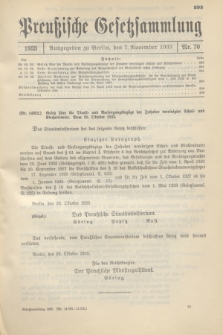 Preußische Gesetzsammlung. 1933, Nr. 70 (7 November)