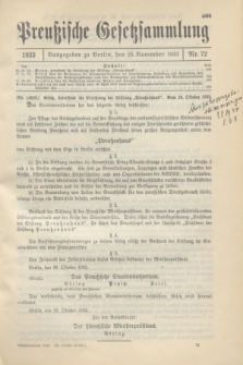 Preußische Gesetzsammlung. 1933, Nr. 72 (25 November)