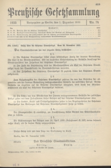 Preußische Gesetzsammlung. 1933, Nr. 74 (1 Dezember)