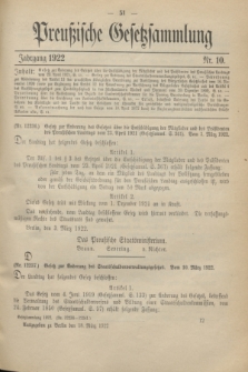 Preußische Gesetzsammlung. 1922, Nr. 10 (18 März)