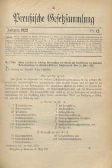 Preußische Gesetzsammlung. 1922, Nr. 12 (31 März)