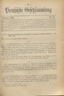 Preußische Gesetzsammlung. 1922, Nr. 14 (21 April)