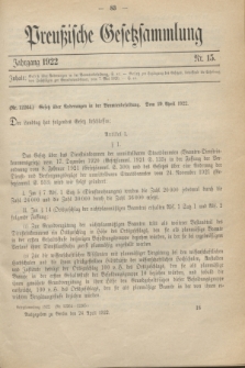 Preußische Gesetzsammlung. 1922, Nr. 15 (24 April)