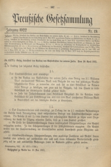 Preußische Gesetzsammlung. 1922, Nr. 19 (30 Mai)
