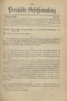 Preußische Gesetzsammlung. 1922, Nr. 27 (19 Juli)