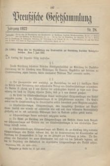 Preußische Gesetzsammlung. 1922, Nr. 28 (27 Juli)
