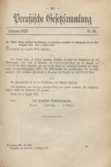 Preußische Gesetzsammlung. 1922, Nr. 35 (16 August)