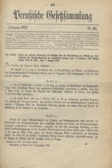 Preußische Gesetzsammlung. 1922, Nr. 38 (8 September)