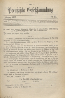 Preußische Gesetzsammlung. 1922, Nr. 39 (25 September)