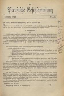 Preußische Gesetzsammlung. 1922, Nr. 40 (29 September)