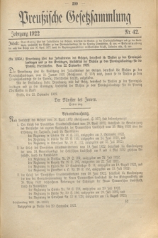 Preußische Gesetzsammlung. 1922, Nr. 42 (29 September)