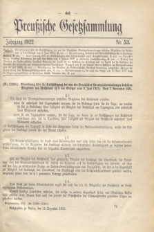 Preußische Gesetzsammlung. 1922, Nr. 53 (15 Dezember)