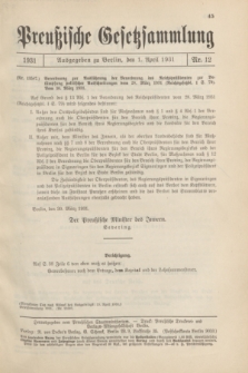 Preußische Gesetzsammlung. 1931, Nr. 12 (1 April)
