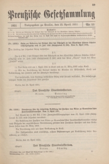 Preußische Gesetzsammlung. 1931, Nr. 15 (25 April)