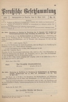 Preußische Gesetzsammlung. 1931, Nr. 16 (11 Mai)