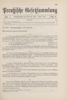 Preußische Gesetzsammlung. 1931, Nr. 27 (7 Juli)