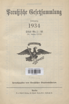 Preußische Gesetzsammlung. 1934, Spis treści
