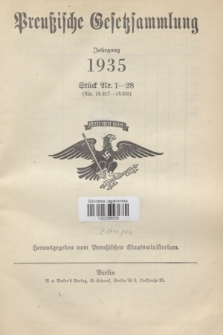 Preußische Gesetzsammlung. 1935, Spis treści