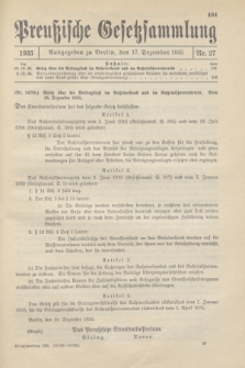 Preußische Gesetzsammlung. 1935, Nr. 27 (17 Dezember)