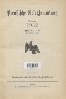 Preußische Gesetzsammlung. 1932 (Spis treści)