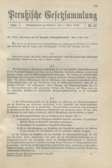 Preußische Gesetzsammlung. 1932, Nr. 25 (7 Mai)