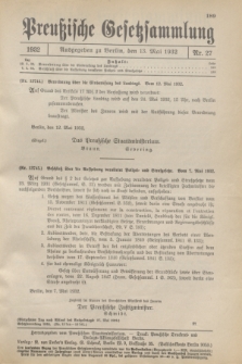 Preußische Gesetzsammlung. 1932, Nr. 27 (13 Mai)