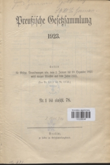 Preußische Gesetzsammlung. 1923 (Spis treści)