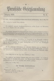 Preußische Gesetzsammlung. 1923, Nr. 11 (15 März)