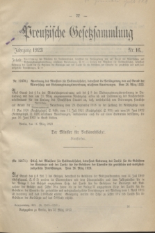 Preußische Gesetzsammlung. 1923, Nr. 16 (31 März)