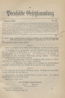 Preußische Gesetzsammlung. 1923, Nr. 19 (24 April)