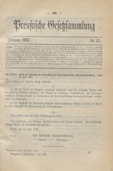 Preußische Gesetzsammlung. 1923, Nr. 37 (7 Juli)