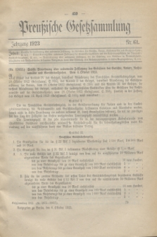 Preußische Gesetzsammlung. 1923, Nr. 61 (6 Oktober)