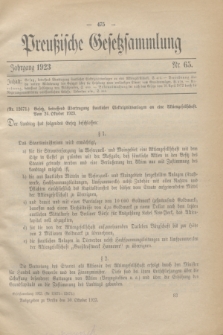 Preußische Gesetzsammlung. 1923, Nr. 65 (30 Oktober)