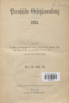 Preußische Gesetzsammlung. 1924, Spis treści