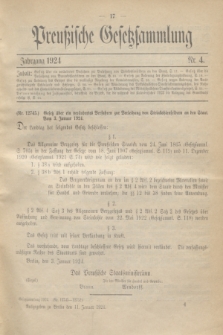 Preußische Gesetzsammlung. 1924, Nr. 4 (11 Januar)