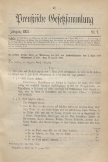 Preußische Gesetzsammlung. 1924, Nr. 7 (21 Januar)