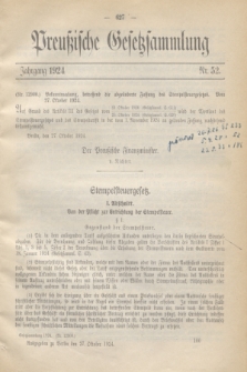 Preußische Gesetzsammlung. 1924, Nr. 52 (27 Oktober)
