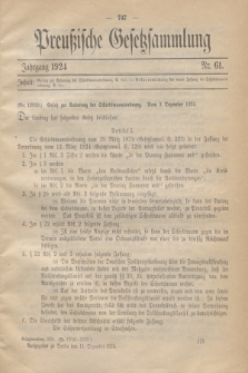 Preußische Gesetzsammlung. 1924, Nr. 61 (11 Dezember)