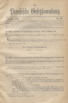 Preußische Gesetzsammlung. 1924, Nr. 62 (20 Dezember)